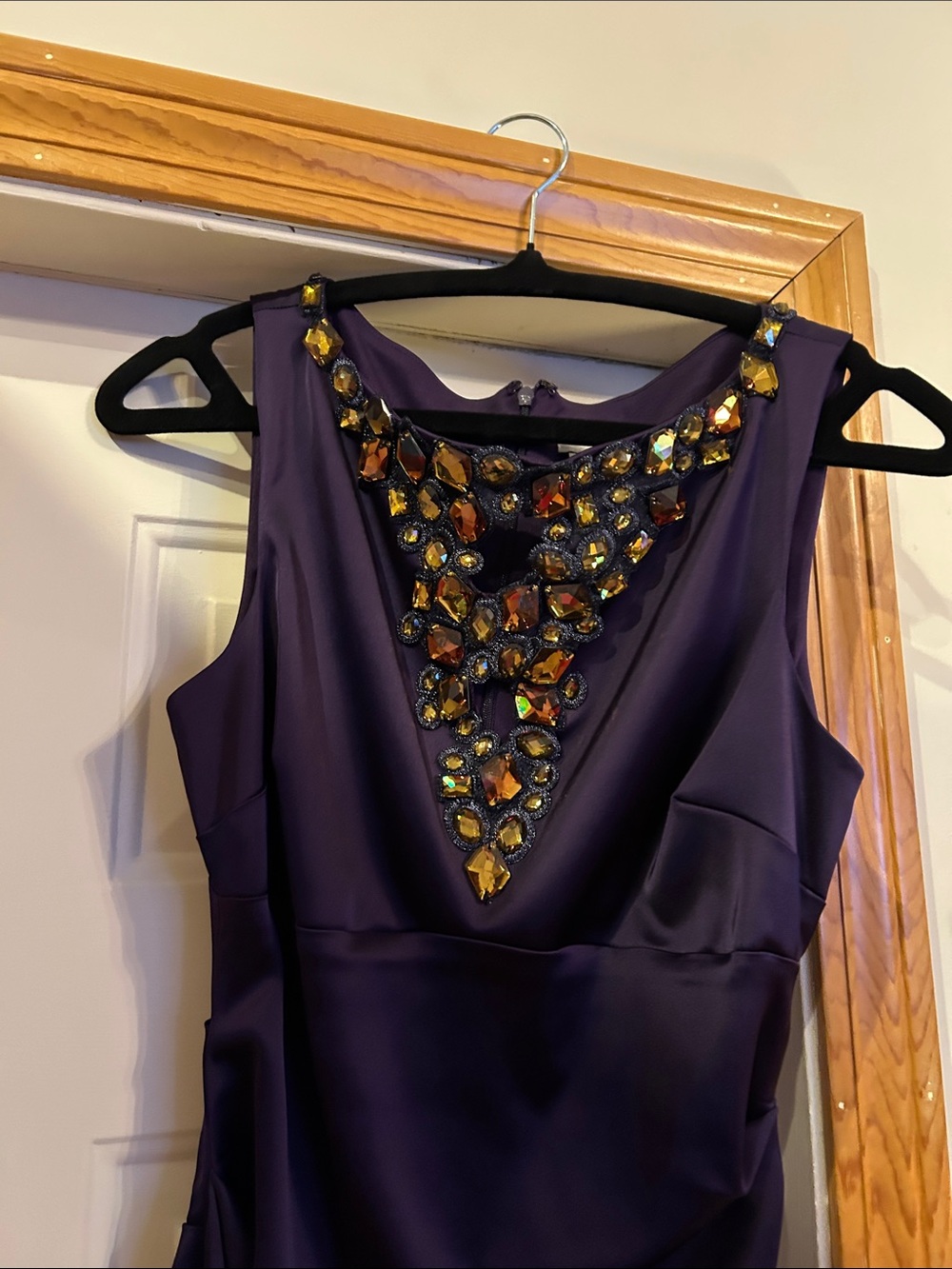 Cache Purple Sleeveless Midi Dress with Amber Gem Embellishment
